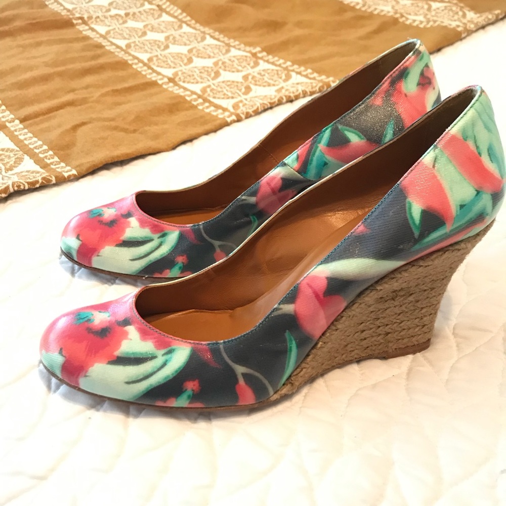 Lanvin Paris Floral Espadrille Round Toe Wedge
